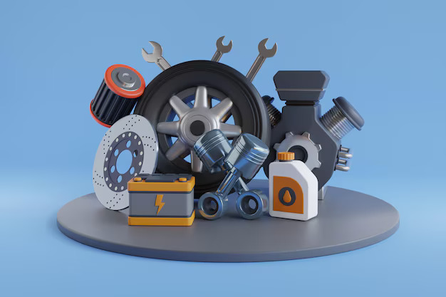 all automobile parts in blue background color